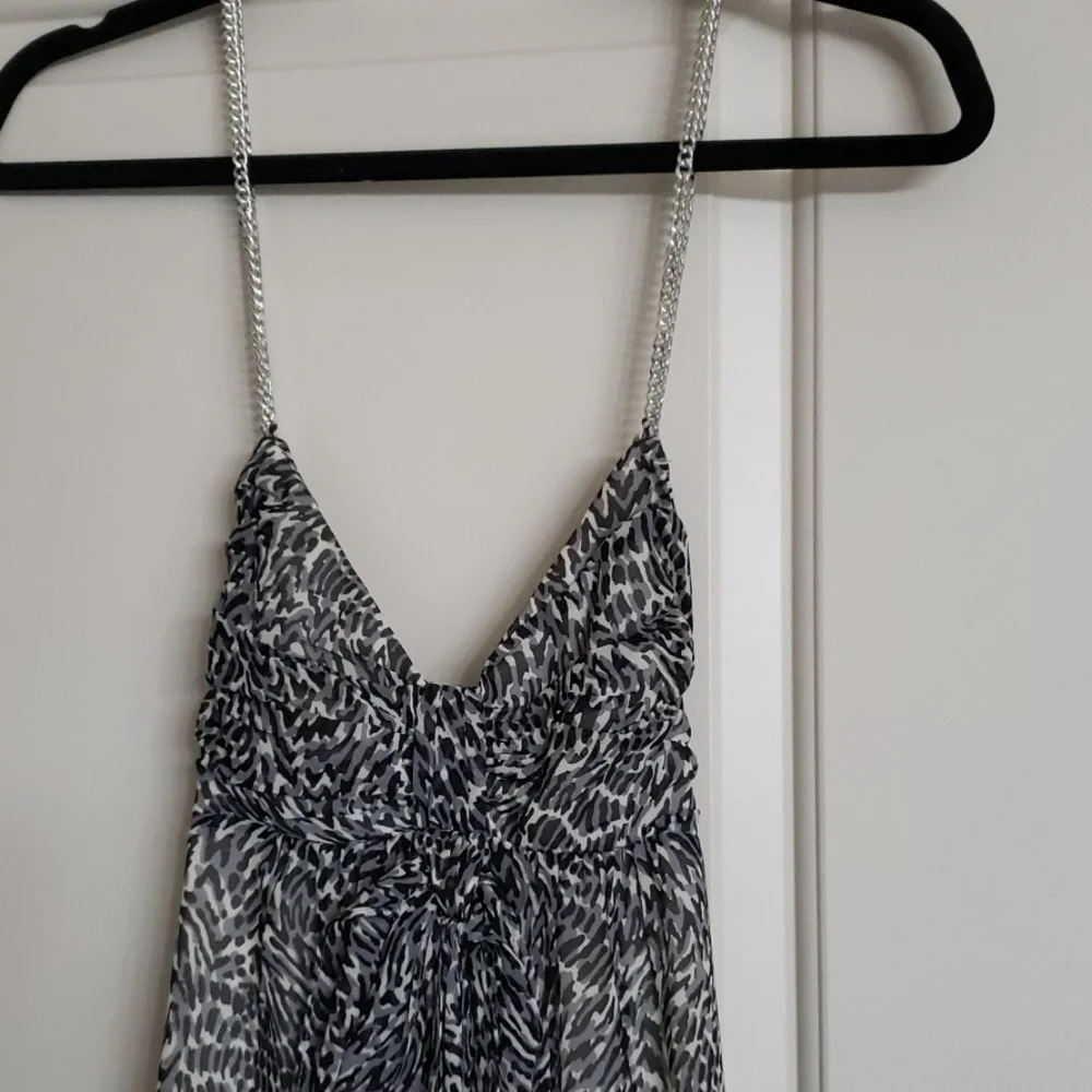 Michael Kors Black and White Printed Spaghetti Strap Dress